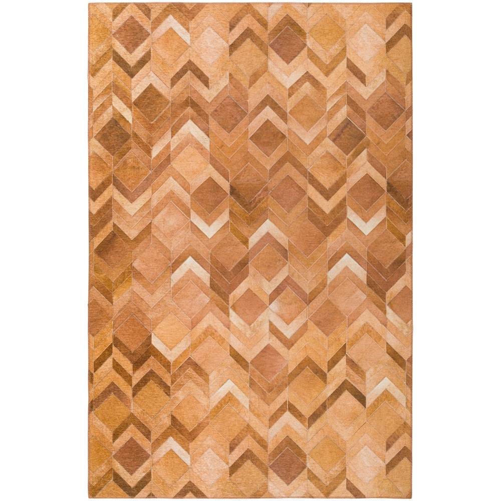 Laredo Chevron Diamond Faux Hide Patchwork Area Rug.