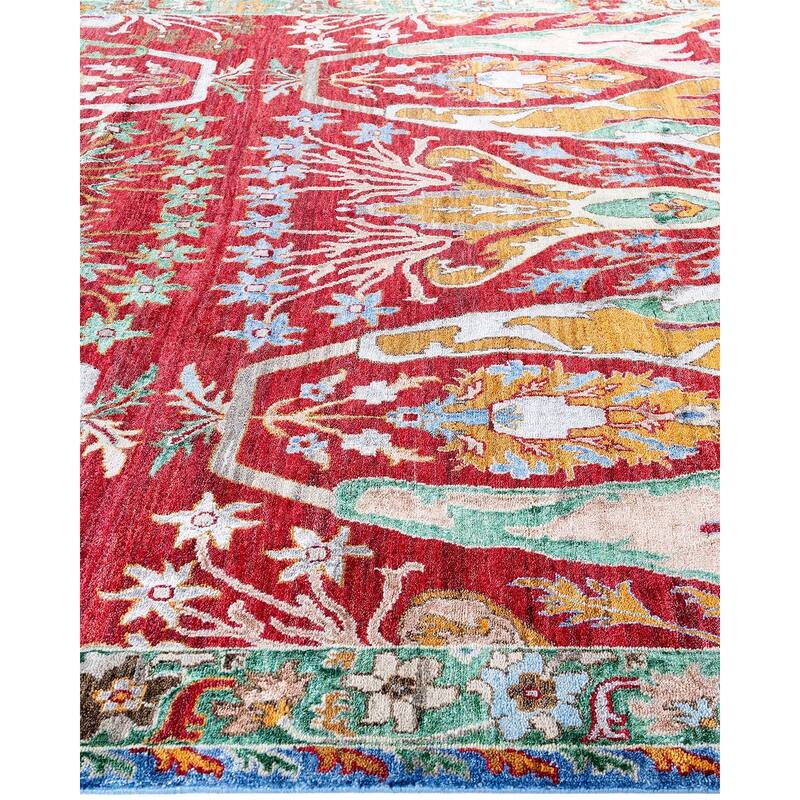 Modern One-of-a-Kind Hand-Knotted Area Rug, Red - 8' 1" x 10' 1"