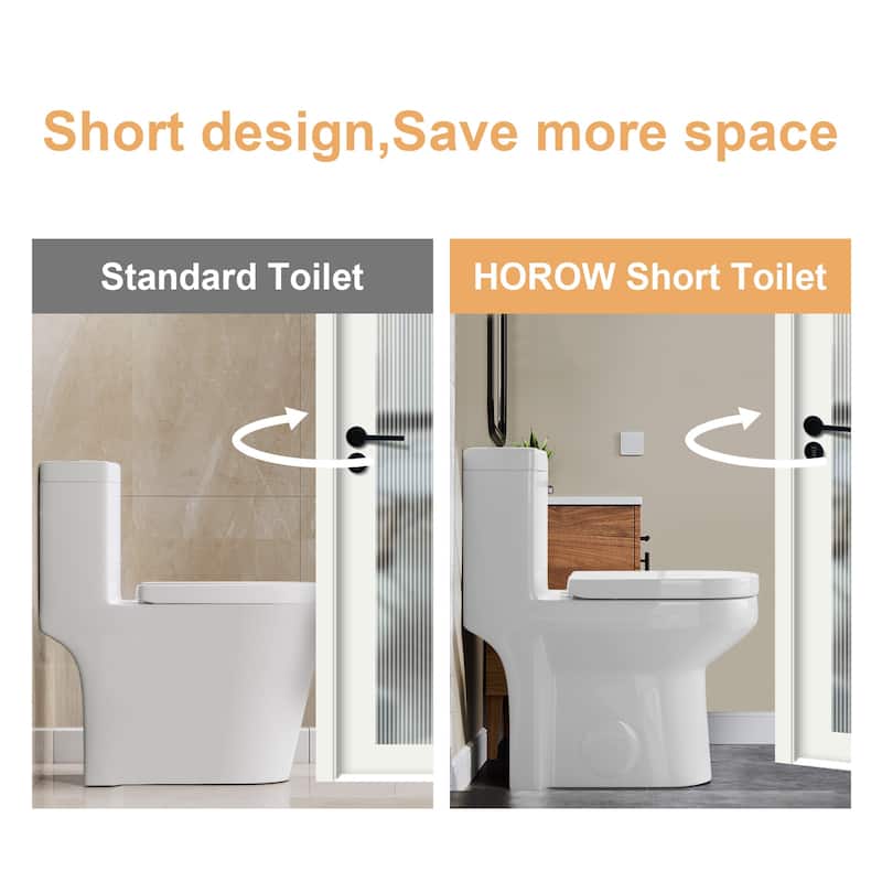 HOROW 1 Piece Dual Flush Toilet White 0.8/1.28 GPF Seat Included 10 Inch Rough In - N/A