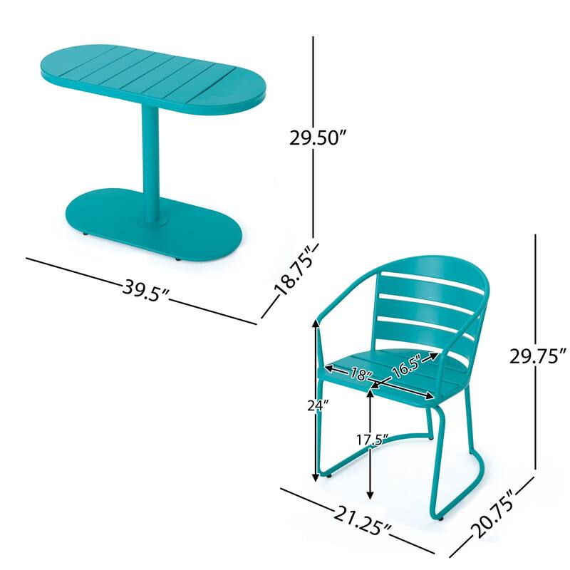 3-Piece Outdoor Iron Bistro Dining Set with 2 Chairs and Oval Table