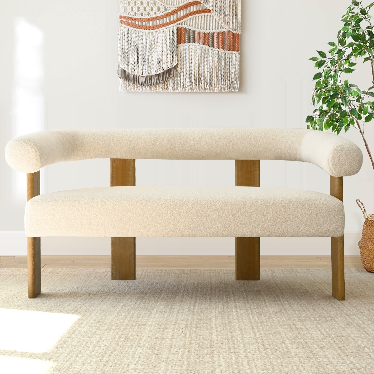 54" Upholstered Solid Wood Round Armrest Loveseat