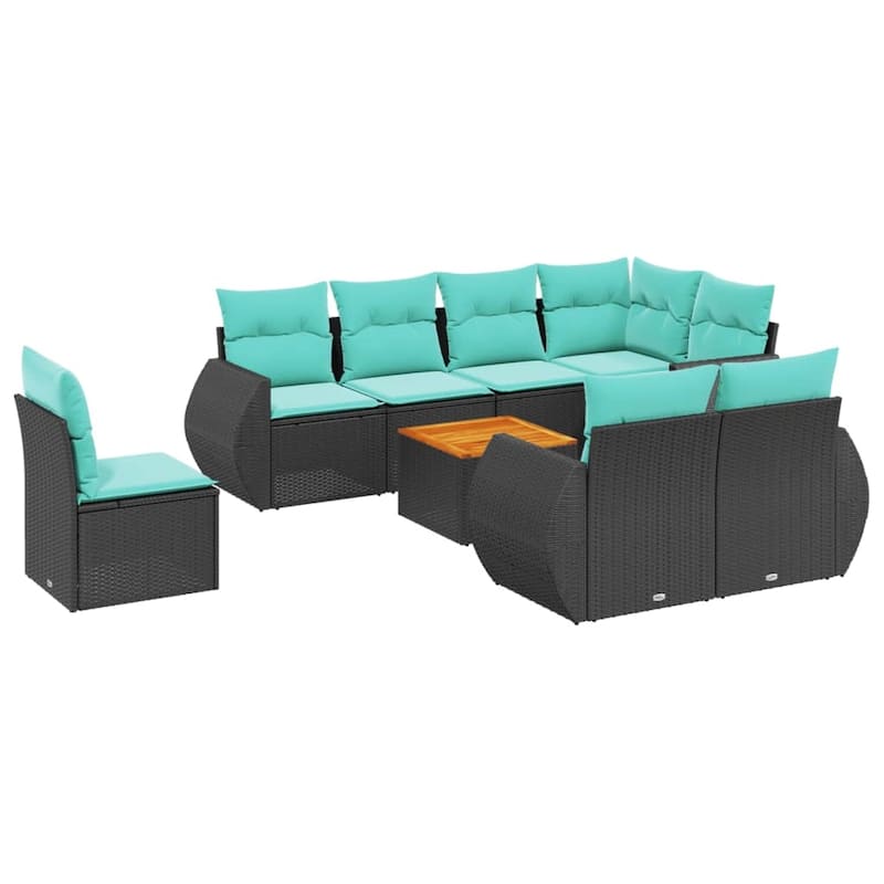 vidaXL 9 Piece Patio Sofa Set with Cushions Black Poly Rattan - 24.4 x 24.4 x 27.2