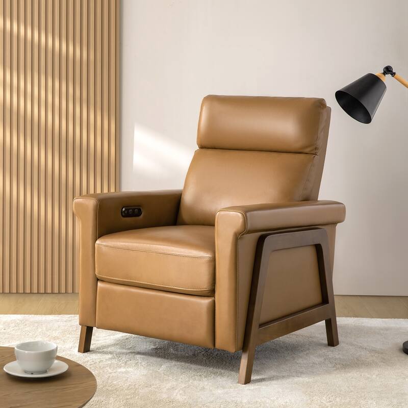 Jaime Modern Power Genuine Leather Recliner with USB Ports by HULALAHOME - Camel