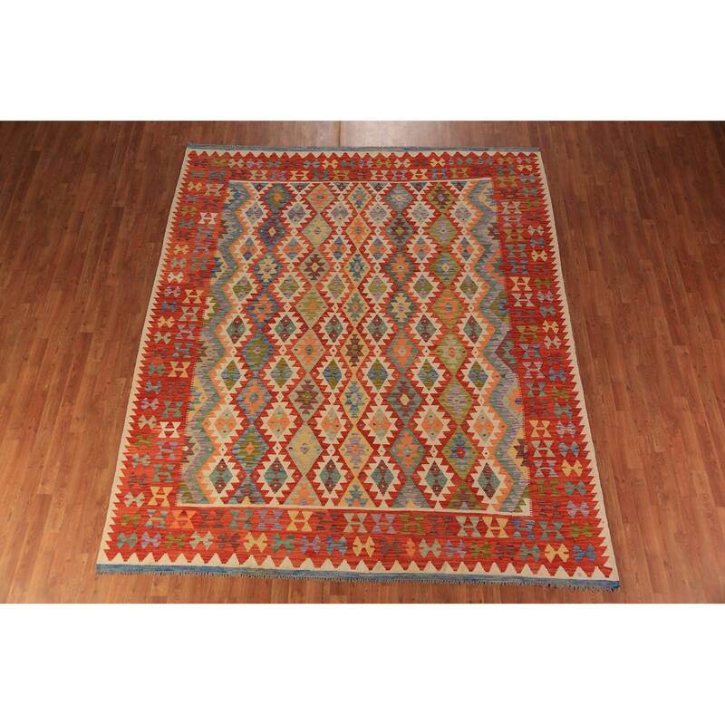 Kilim Oriental Area Rug Flatweave Tribal Multi-Color Wool Carpet - 8'5"x 9'11"