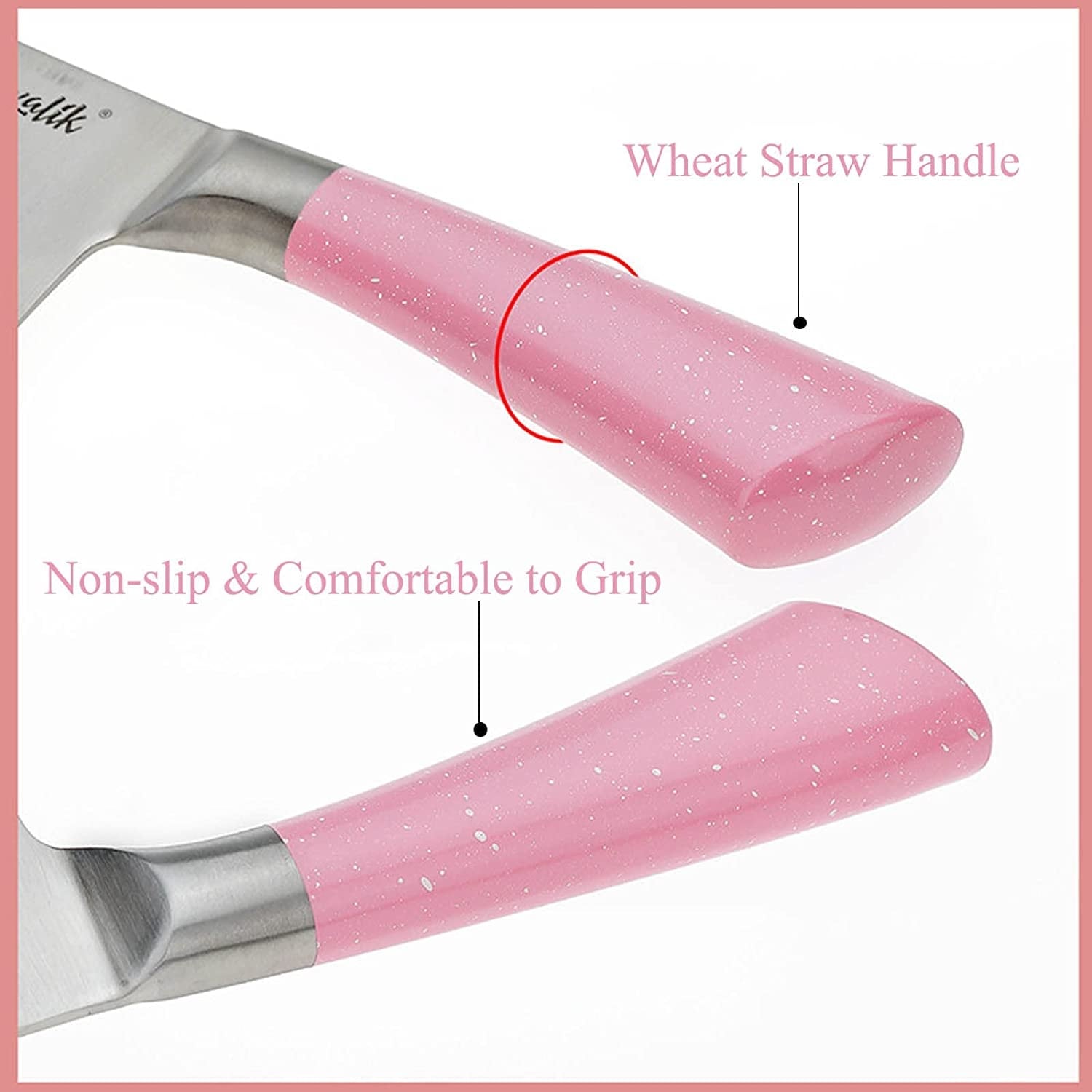 Kitchen Knife Set, Retrosohoo 9 PC Pink Wheat Straw Sharp Cooking Knife Set  with Acrylic Stand, Stainless Steel Non-stick Chef with Comfortable Handle  for Slicing Cutting Peeling Chopping (Pink)