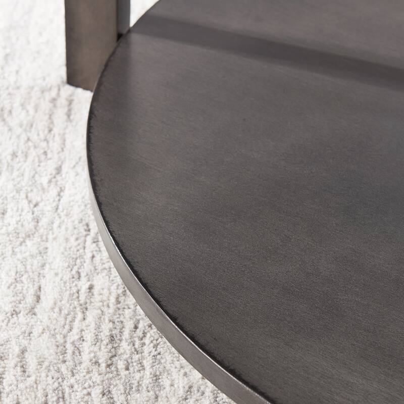 Teo Round Solid Wood Coffee Table with Shelf