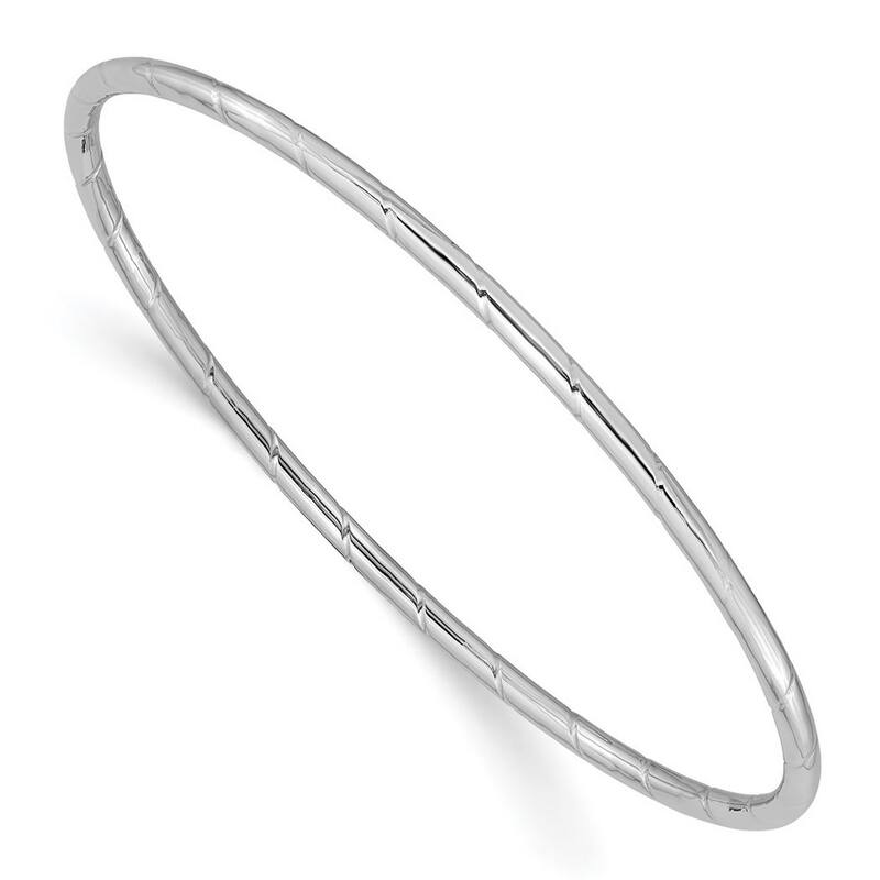 Curata 14k White Gold 2.5mm Grooved Slip on Stackable Bangle Bracelet