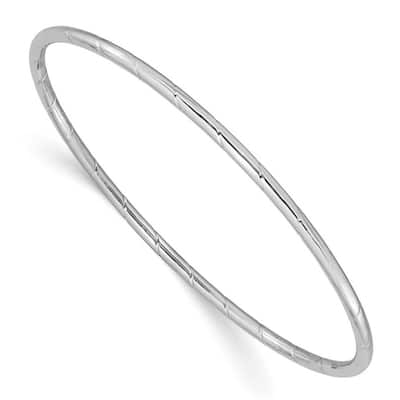 Curata 14k White Gold 2.5mm Grooved Slip on Stackable Bangle Bracelet