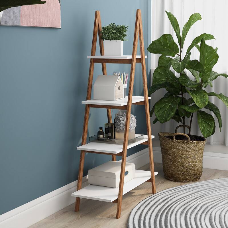 Solid bamboo wood oxford "A"frame ladder display bookshelf