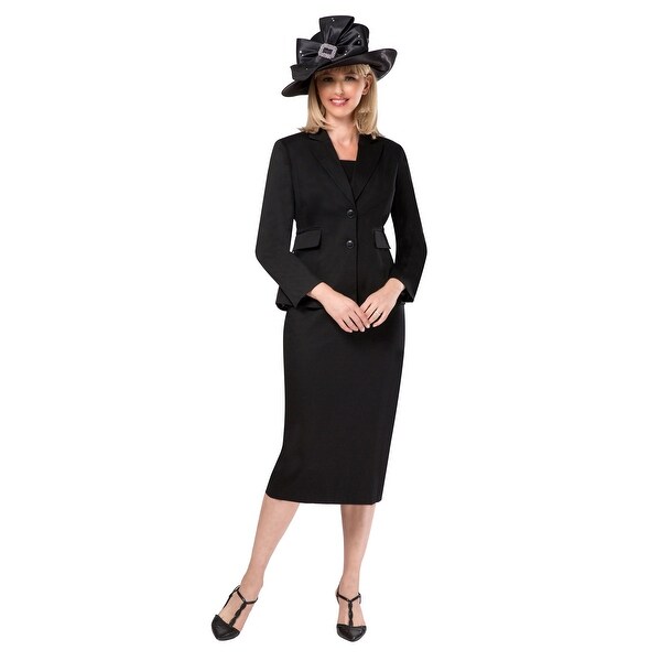 Giovanna Signature Women's 2-pc Black Tweed Fabric Skirt Suit