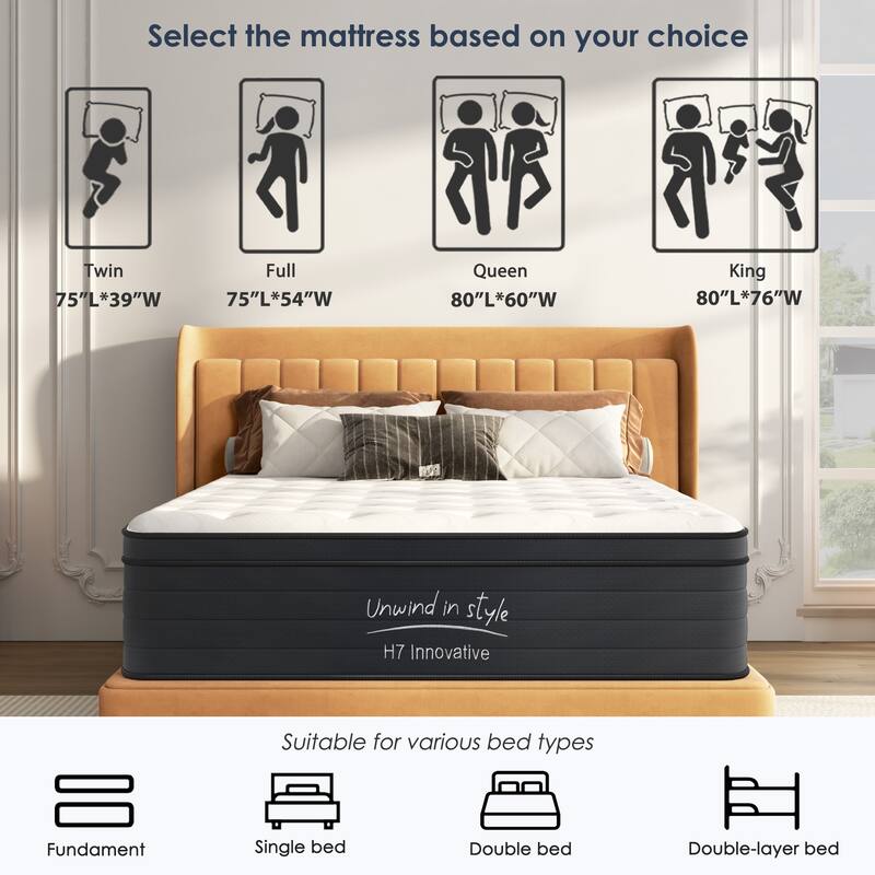 GDFStudio - Zephyria Twin 8 Inch Hybrid Gel-Infused Memory Foam Mattress,Layered Cooling Support