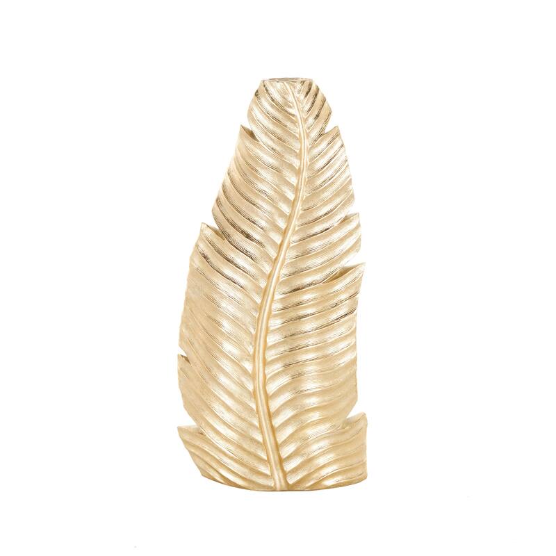 Gold Polystone Curved Metallic Leaf Vase