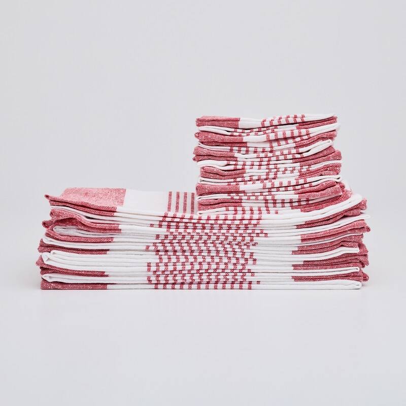 Savannah Cotton Rich 24pc Kitchen Towel Set - Red