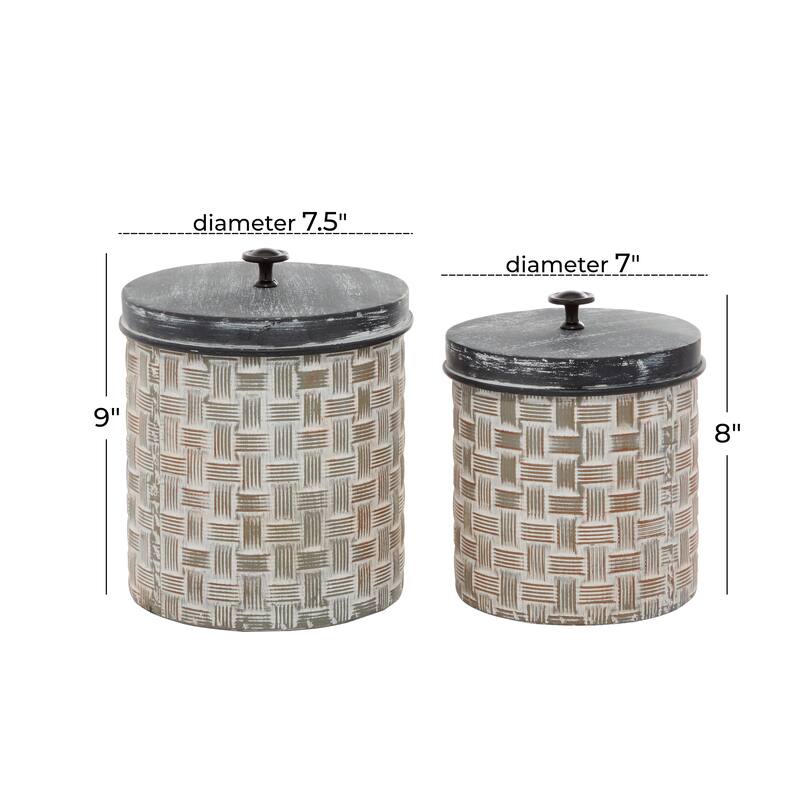 Brown Metal Living Room Decorative Jars with Weave Inspired Pattern (Set of 2)