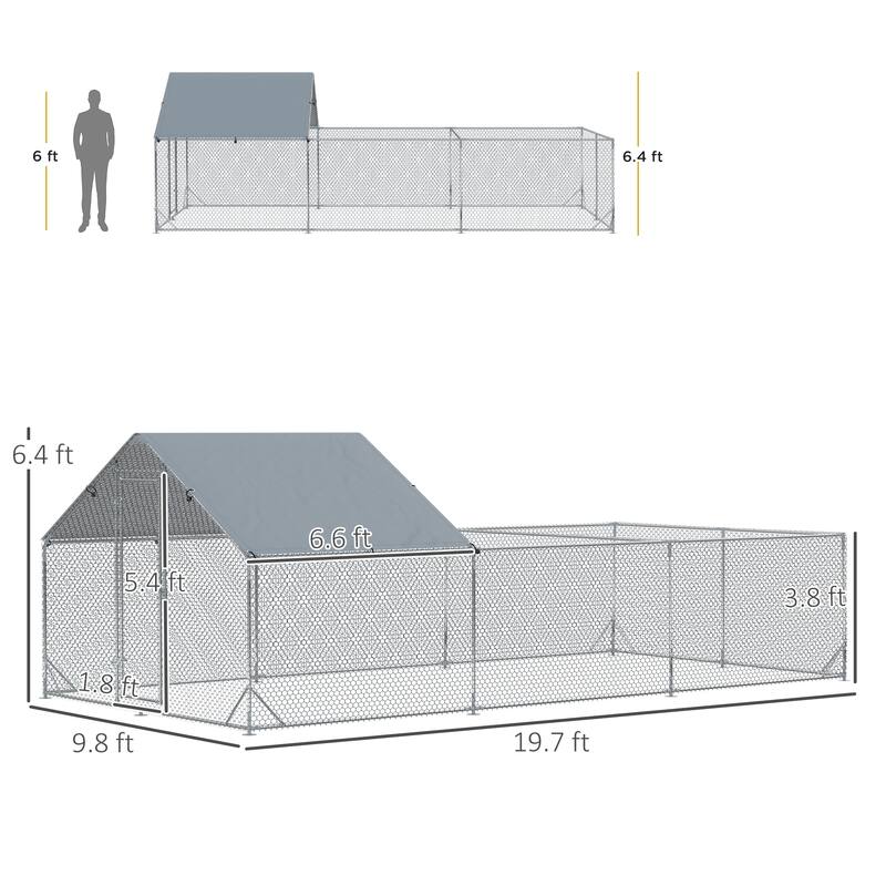 PawHut Large Chicken Coop Metal Chicken Run for Chickens with Waterproof and Anti-UV Cover