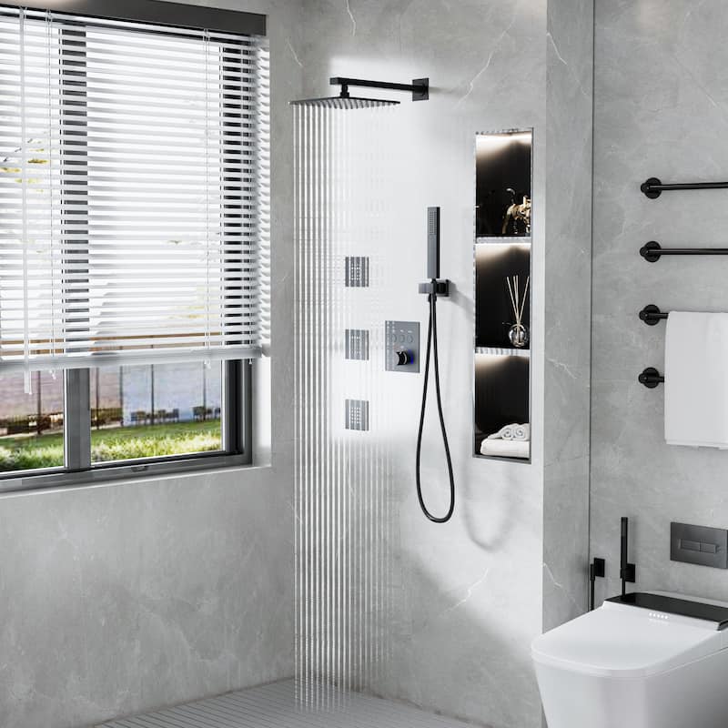 Luxury 3-Way Complete Rain Showerhead with High-pressure Handheld Showerhead&3-Body Jet in Black/Gold/Nickel