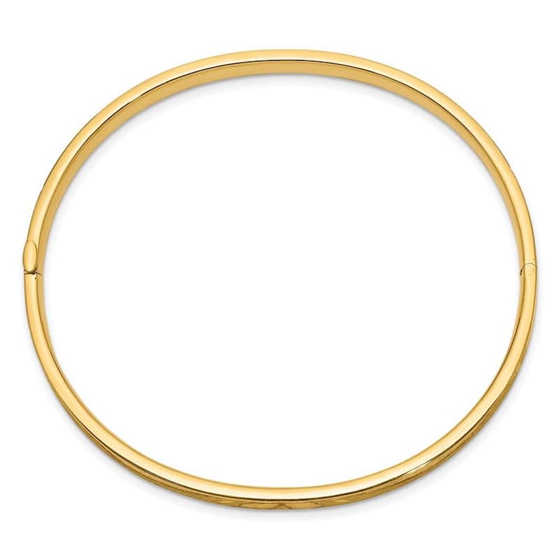 Curata 14k Yellow Gold 3/16" Sparkle Cut Concave Hinged Bangle Bracelet