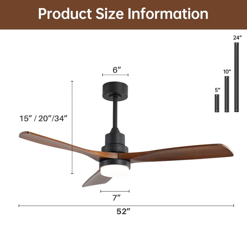 48" and 52" Integrated LED Ceiling Fan with Light and Remote, Reversible DC Motor