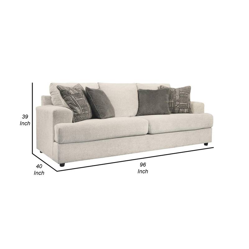 Tren 96 Inch Queen Sleeper Sofa, 4 Jacquard Pillows, Beige Polyester