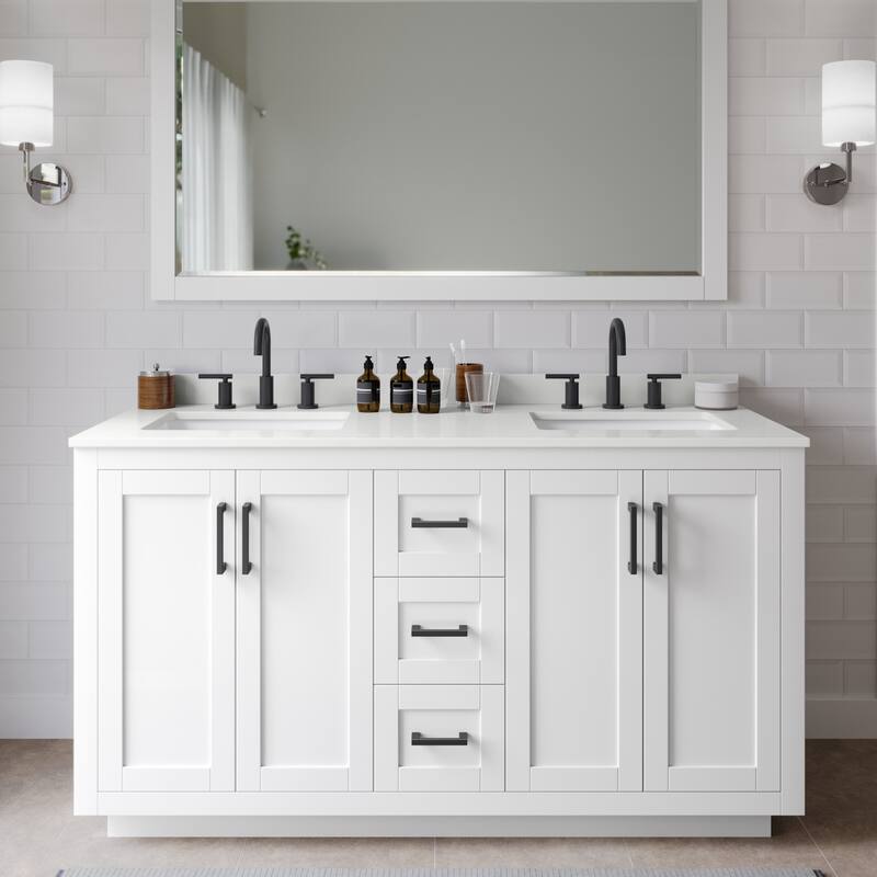 Wyndham Collection WCF292960D-QTZ-US3MXX Miranda 60" Free Standing - White / White Quartz Top / Matte Black Hardware