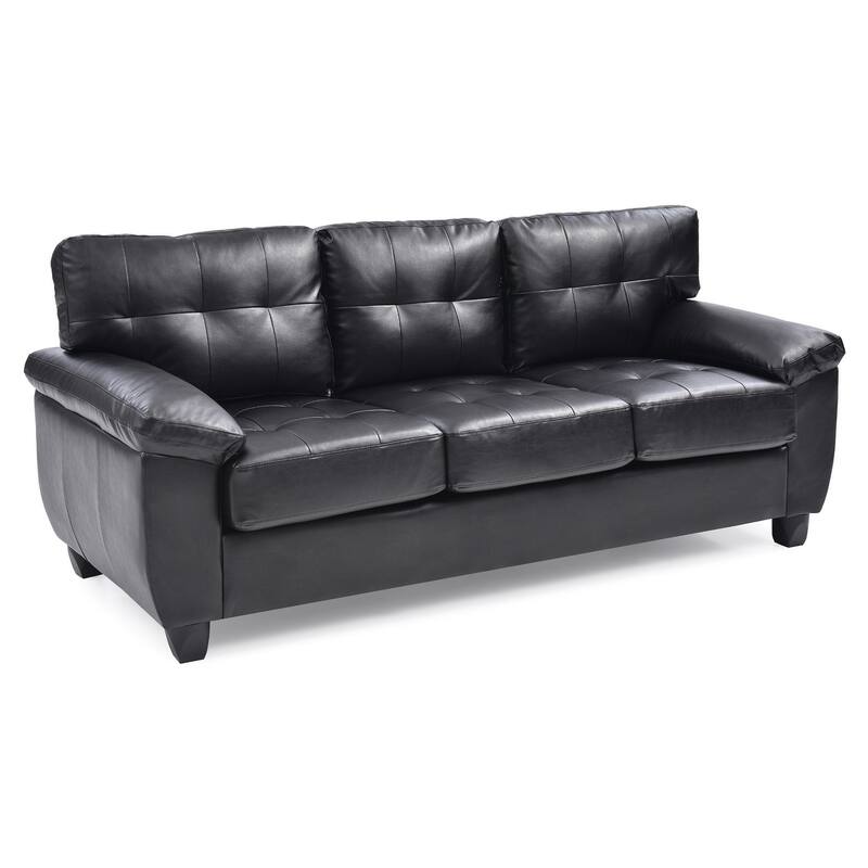 Flared Arm Faux Leather Tufted Straight Sofa - 78" - Black