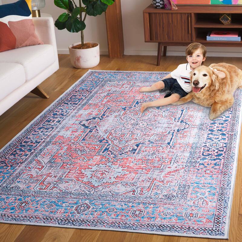 SAFAVIEH Arizona Heepke Vintage Machine Washable Rug - 9' x 12' - Rust/Navy
