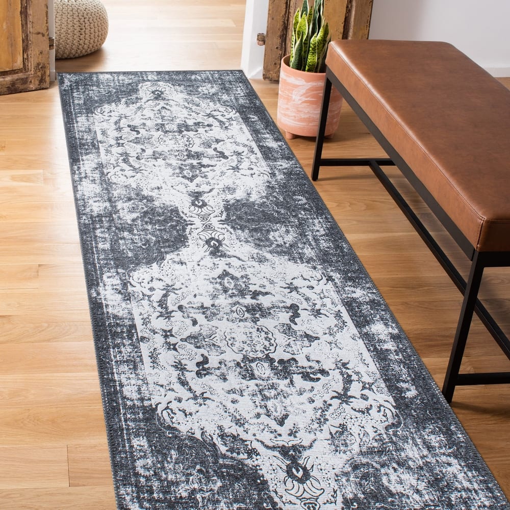 Vintage Distressed Medallion Machine Washable Area Rug