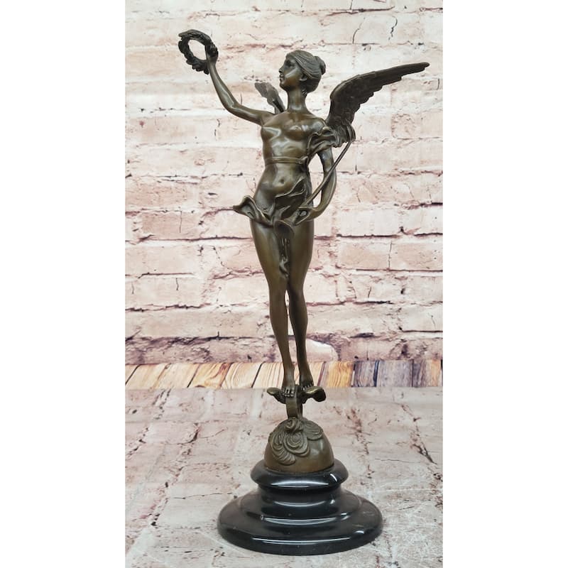 Angel Of Victory Bronze Sculpture With Trumpet And Laurel By Antoine Bofill