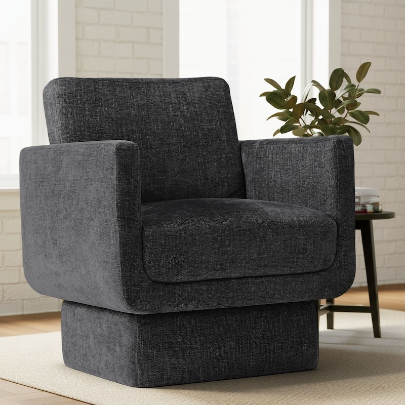 Upholstered Swivel Barrel Accent Chair - Black