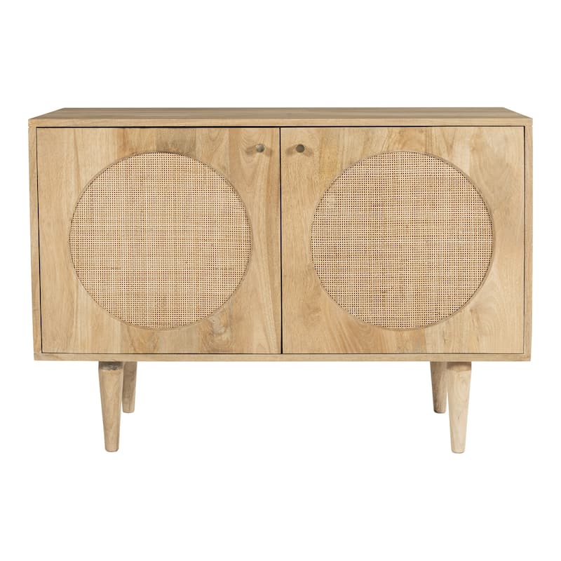Circle Solid Wood with Natural Woven Cane Two-Door Cabinet