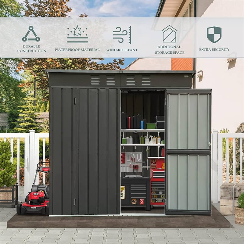 GDFStudio - Summit Galvanized Steel Backyard Storage Shed with Windows and Lockable Door