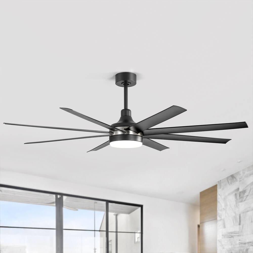 65 Inch Black Large Ceiling Fan with Light Remote(8-Blade)