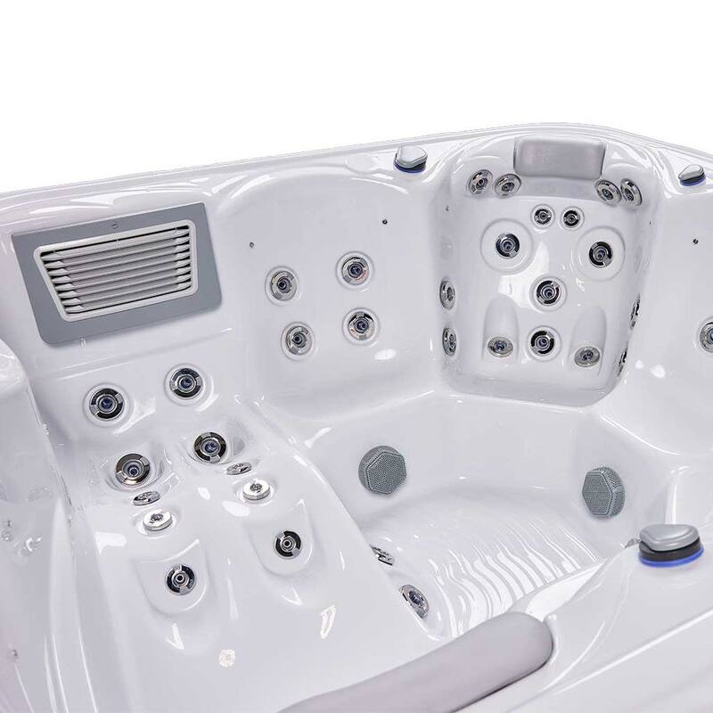 Buenospa New York 6 - Person 49 - Jet Hot Tub, Ice White, Gray with Ozone and LED Lights - Sterling Silver - 85 x 85 x 35