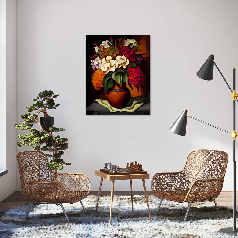 Wynwood Studio Canvas Floral and Botanical Mexican Flower Vase II Red and Traditional Wall Art Canvas Print - 30 x 36