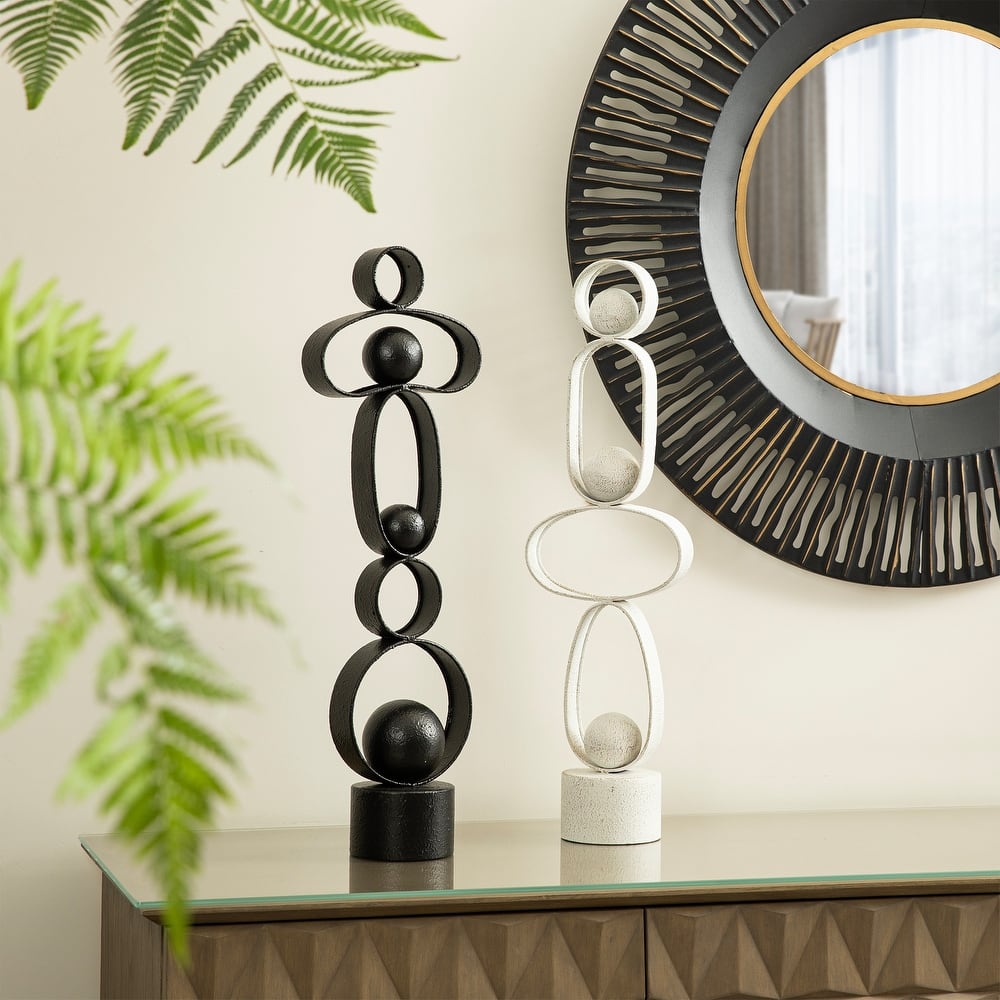 Glitzhome 25.50"H Modern Abstract Black White Metal Sculpture Table Decor