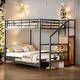 preview thumbnail 1 of 9, Modern Full over Full Bunk Bed With Lateral Storage Ladder and Wardrobe Black