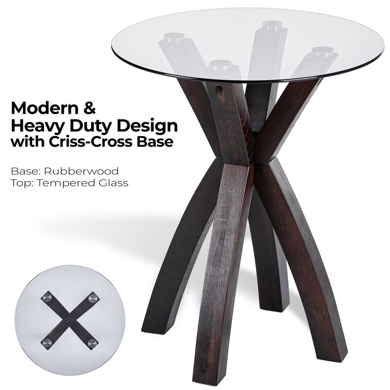 Modern Nesting Table Glass End Table with Criss Cross Base 24" Round