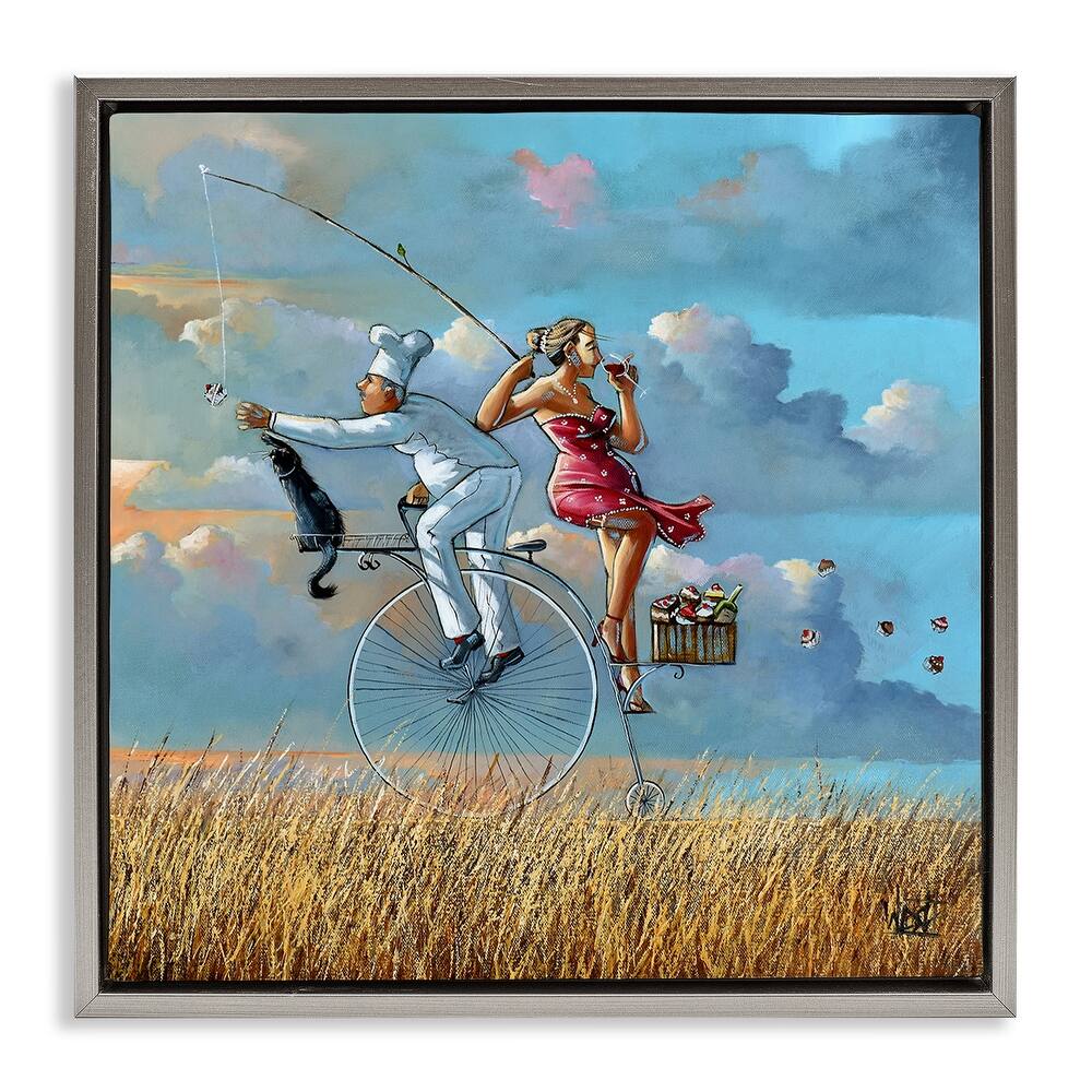 Stupell Charming Lady & Chef Bicycle View Framed Floater Canvas Wall Art Design By Ronald West
