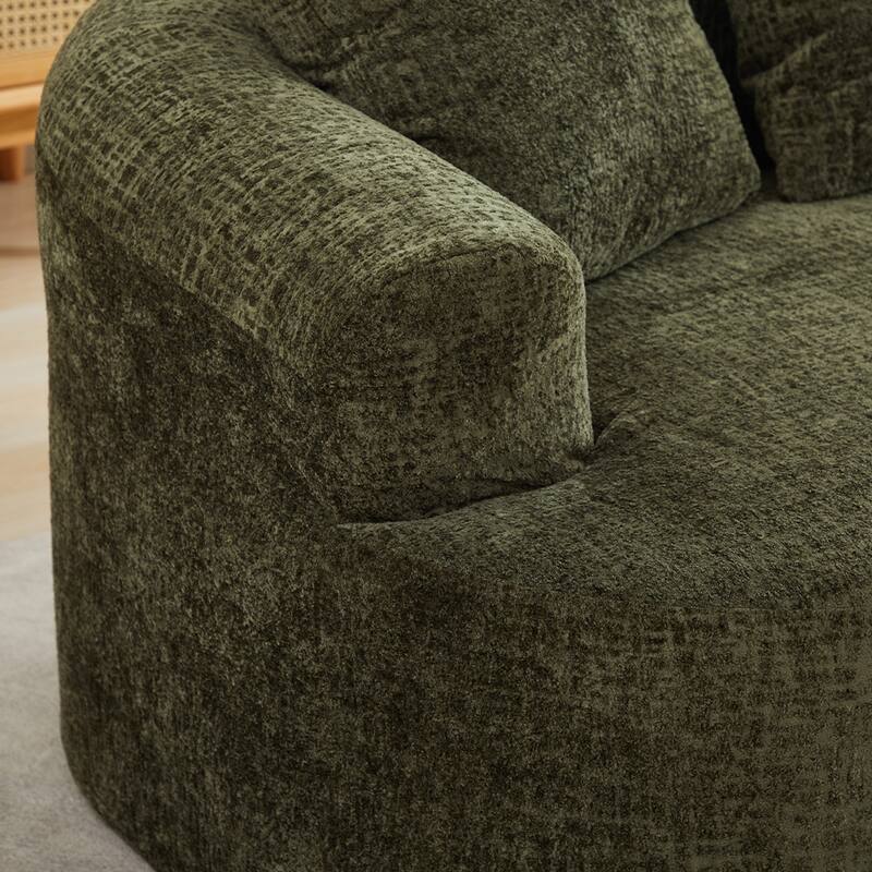 Curved Loveseat 2-Seater Sofa Couch, Minimalist Olive Green Sleeper Sofa Couch with Pillows for Living Room