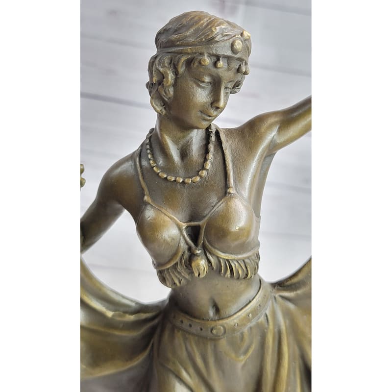 Art Deco Female Dancer In Skirt Bronze Statue Sculpture Figure Marble Base 18 Inches X 9 Inches