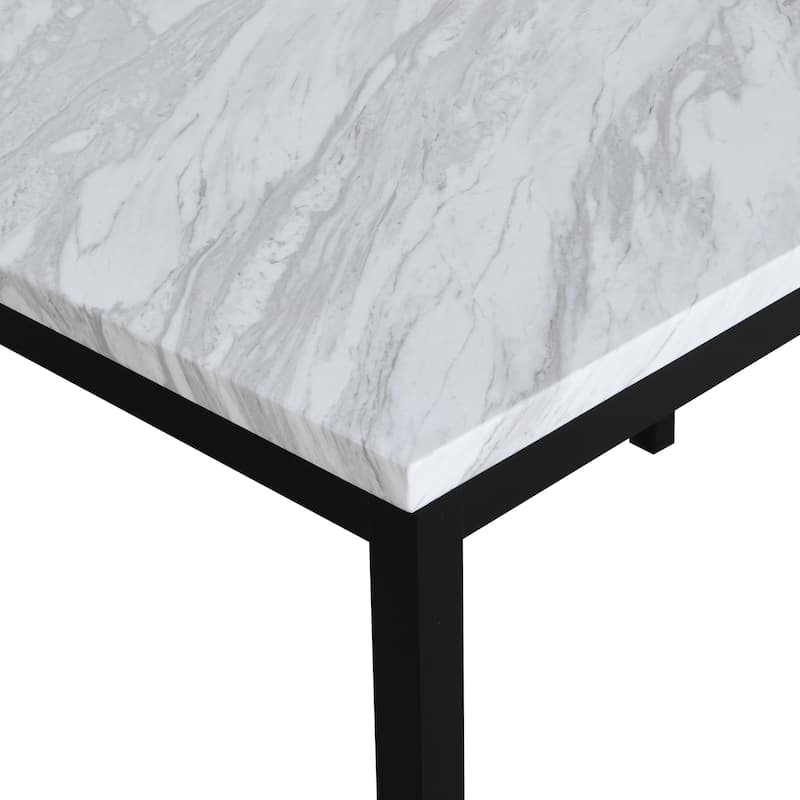 5-Piece Dining Table Set with Rectangular Faux Marble Top and 4 Faux Leather Upholstered Chairs