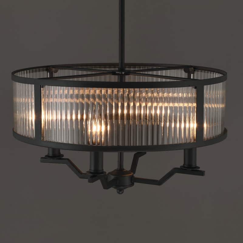 Acroma - 4 Light Steel & Glass Dimmable Drum Chandelier - N/A