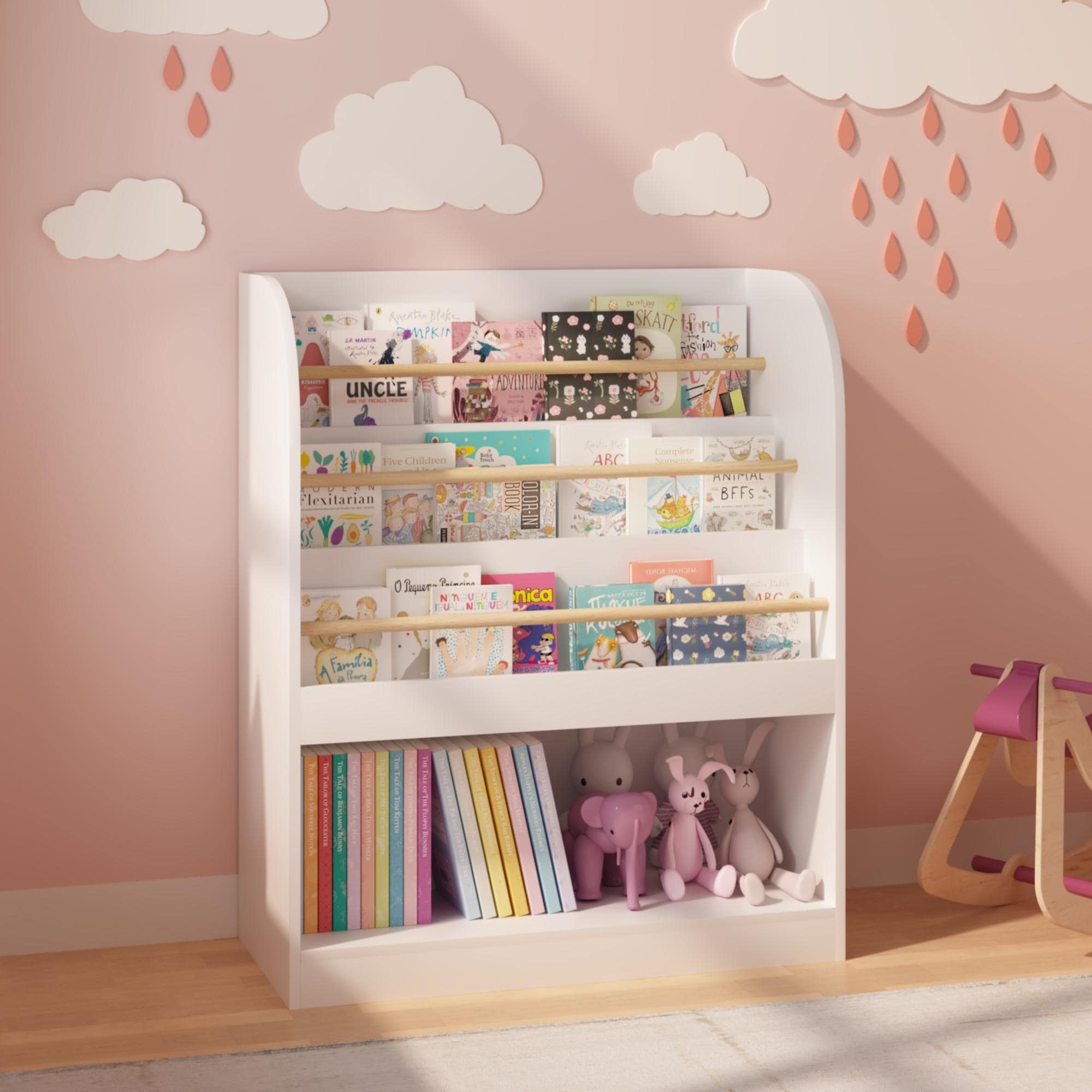 Kids Bookshelf with Open Storage, Front-Facing Children's Bookcase, Multi-Tier Wooden Book Display Shelf