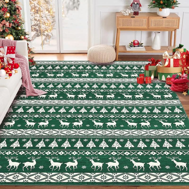 Snowflake Christmas Holiday Decorative Area Rug, for Bedroom Living Room, Green - 4*6ft