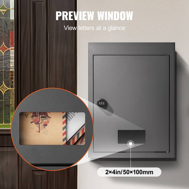 Through The Wall / Door Drop Box, Heavy Duty Steel Through the Wall / Door Mailbox with Combination Lock, Mail Drop Box