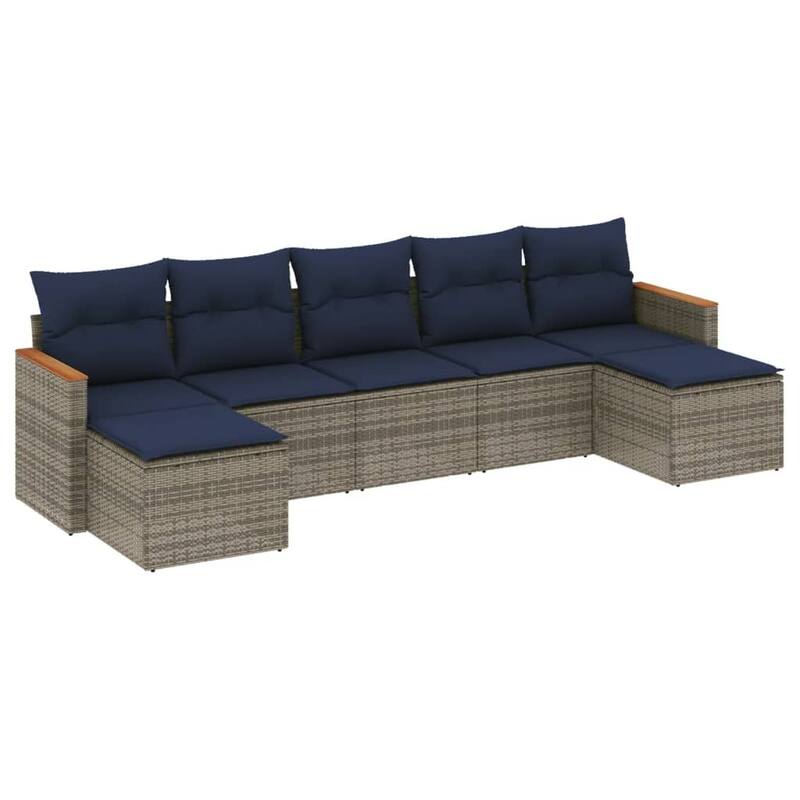vidaXL Patio Sofa Set with Cushions Outdoor Conversation Furniture Poly Rattan - 21.7x 24.4x 27.2