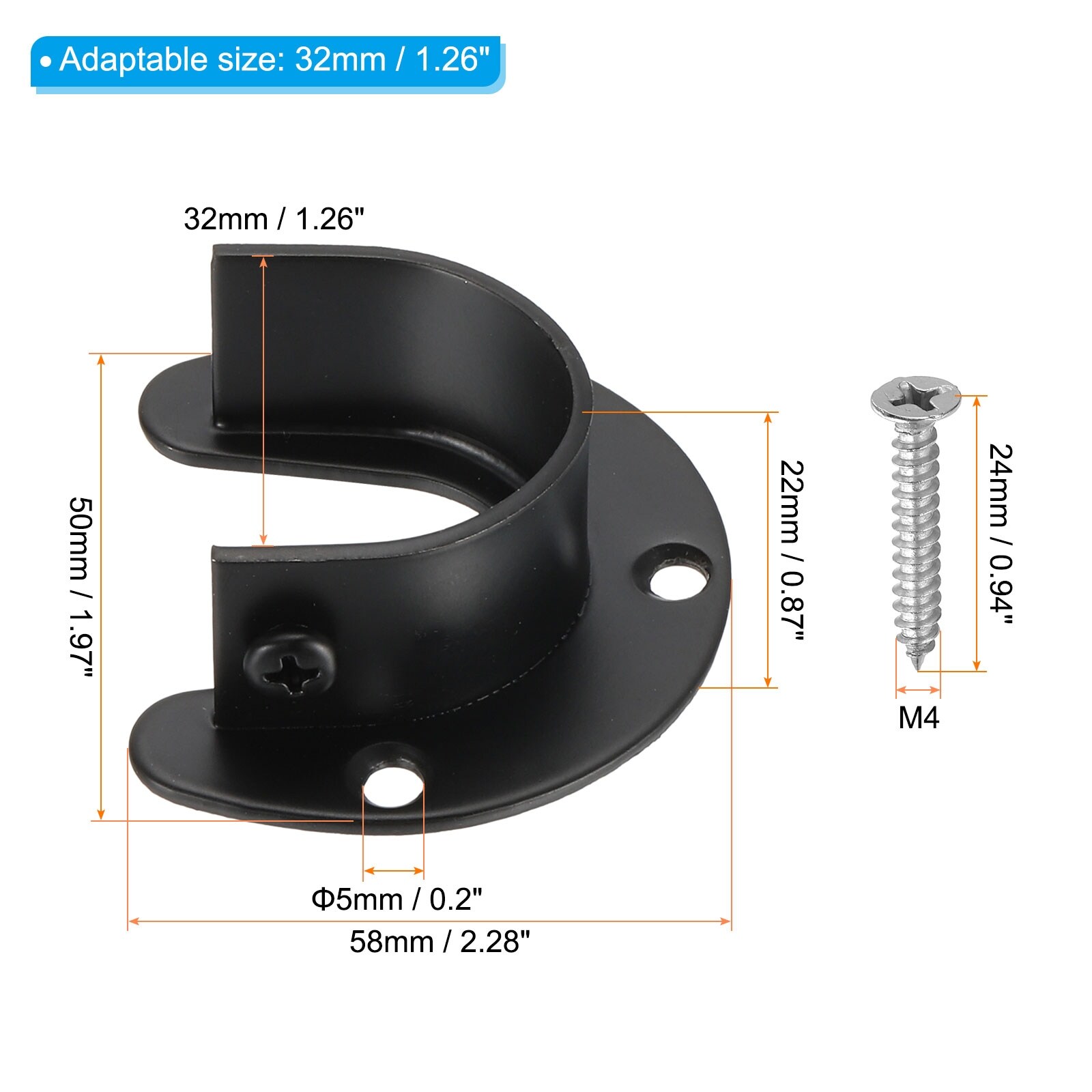Stainless Steel Closet Rod Holder Set 1.02" Elbow Two-way Flange Socket Bracket