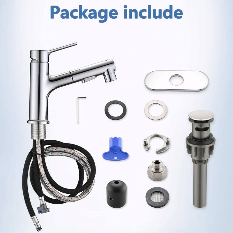 Stainless Steel Bathroom Faucet with Pull-Out Sprayer & 3 Settings