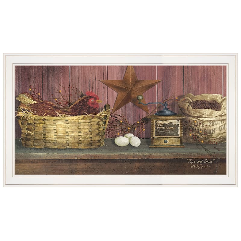 TrendyDecor4U Farmhouse "Rise & Shine" Framed Print Wall Art by Billy Jacobs - White