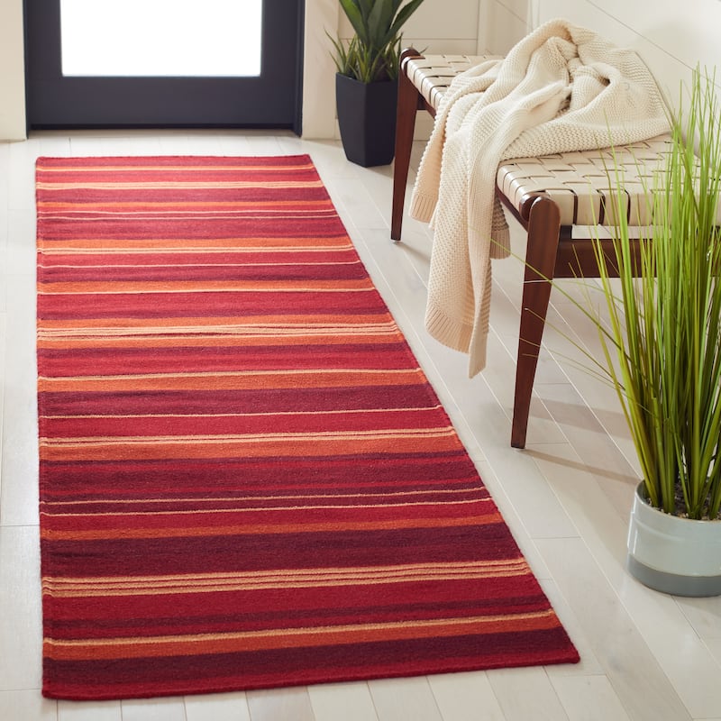 SAFAVIEH Handmade Striped Kilim Torrie Casual Wool Rug - 2'3" x 9' Runner - Red